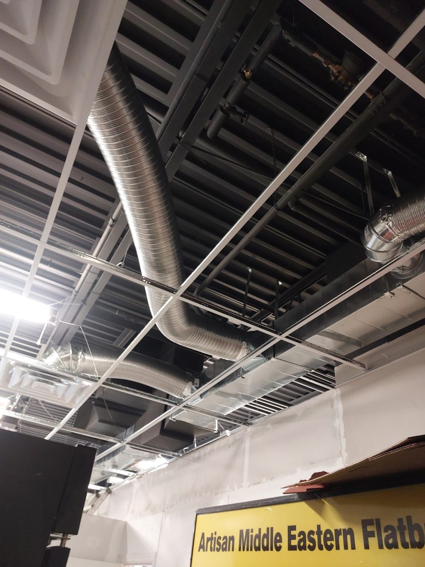 Commercial flexible and rigid HVAC ductwork during install